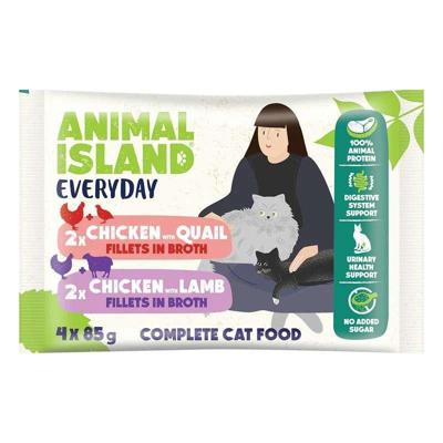 ANIMAL ISLAND Chicken / Quail & Chicken / Lamb Fillets in broth - nat kattenvoer - 4x85g