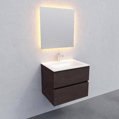 Badkamermeubel Solid Surface BWS Oslo 60x46 cm Wood Dark Brown (met 1 kraangat)