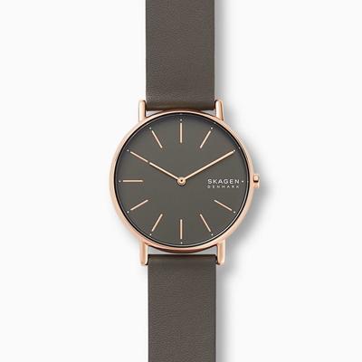 Skagen SKW2794 Horloge Signatur staal-leder rosekleurig-grijs 38 mm Skagen SKW2794 Horloge Signatur staal-leder rosekleurig-grijs 38 mm
