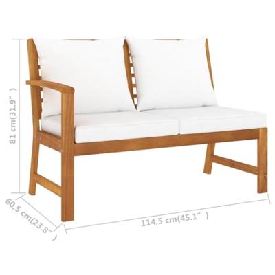 Tuinbank met crmekleurig kussen 114,5 cm massief acaciahout - thumbnail