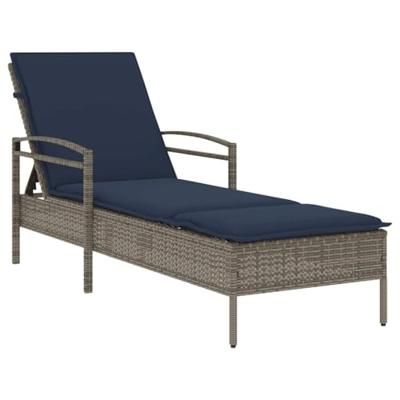 Ligbed met kussen grijs 63x200x81 cm poly rattan (alleen VS) - thumbnail