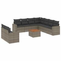 10-delige Loungeset met kussens poly rattan grijs - thumbnail