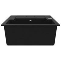 VidaXL Gootsteen dubbele bak graniet zwart - thumbnail