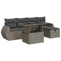 6-delige Loungeset met kussens poly rattan grijs - thumbnail