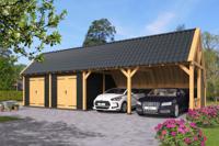 Tuindeco Billund Type 12 kapschuur 1186x460 cm Red Class Wood vuren onbehandeld met wanden vuren zwart gespoten- Kapschuurdak- Hout- Tuindeco - thumbnail