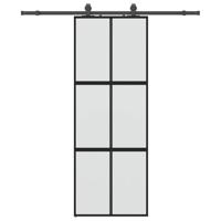 Schuifdeur met beslagset 76x205 cm gehard glas zwart - thumbnail