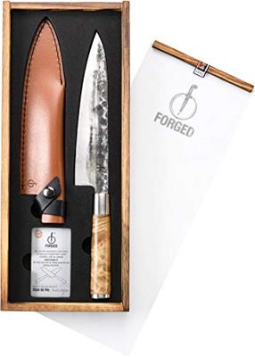 Forged VG10 koksmes, Ft 20,5 cm, met beschermhoes in leer