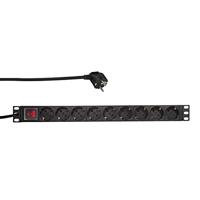 LogiLink PDU9C02 19 inch Stekkerdoos voor patchkast 1 HE Geaarde contactdoos Met schakelaar Zwart - thumbnail