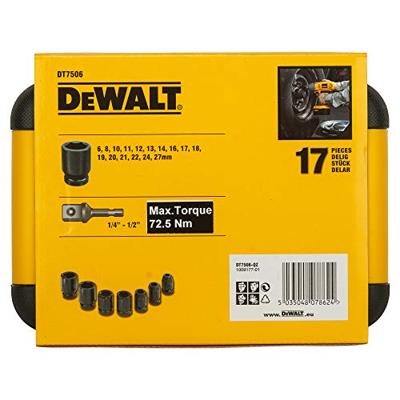 DeWALT DT7506 Krachtdoppenset 1/2" Vierkant | kort | 17-delig - thumbnail