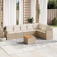 8-delige Loungeset met kussens poly rattan beige - thumbnail