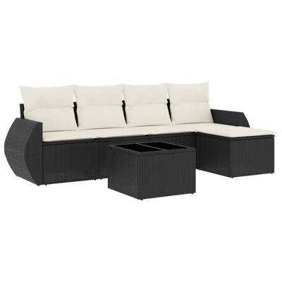 5-delige Loungeset met kussens poly rattan zwart - thumbnail
