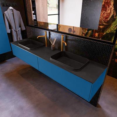 Badkamermeubelset Mondiaz Erin 200 cm met 2 Lades met RIDGE Wastafel Dubbel Urban met 2 kraangaten Greeploos Mat Jeans Badkamermeubelset Mondiaz Erin 200 cm met 2 Lades met RIDGE Wastafel Dubbel Urban met 2 kraangaten Greeploos Mat Jeans