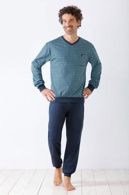 Blauwe katoenen heren pyjama Hajo Blauwe katoenen heren pyjama Hajo