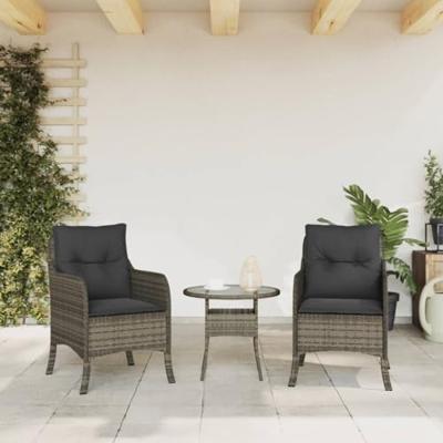 Tuinstoelen 2 st met kussens poly rattan grijs - thumbnail