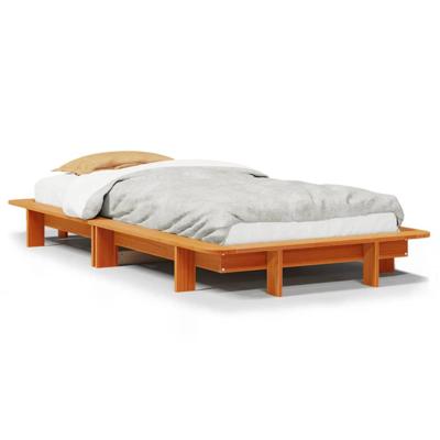Bedframe zonder matras massief grenenhout wasbruin 90x200 cm