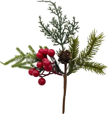 Kunsttak bes en dennenappel 23cm rood, groen