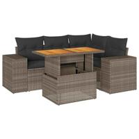 5-delige Loungeset met kussens poly rattan grijs - thumbnail