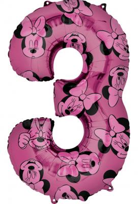 Folieballon Cijfer 3 Minnie Mouse Roze (66cm)