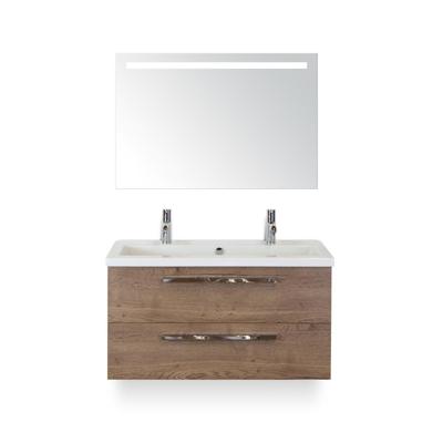 Seville Badmeubelset 100 cm - Tabacco - Wastafel Djazz 2 kraangaten - met Sence Spiegel