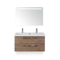 Seville Badmeubelset 100 cm - Tabacco - Wastafel Djazz 2 kraangaten - met Sence Spiegel - thumbnail