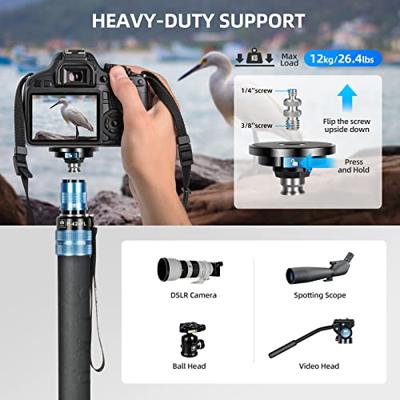 SIRUI P-424FL Koolstofvezel monopod met voeten voor SLR-fotografie, professioneel monopod met 4 secties voor camera, camcorder, maximale belasting 12 kg