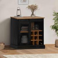 Dressoir HALDEN met schuifdeur 80x40x80 cm massief hout zwart - thumbnail