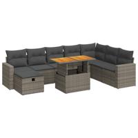 9-delige Loungeset met kussens poly rattan grijs - thumbnail