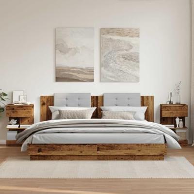 Nachtkastjes 2 st 40x35x65 cm bewerkt hout oud houtkleurig Nachtkastjes 2 st 40x35x65 cm bewerkt hout oud houtkleurig