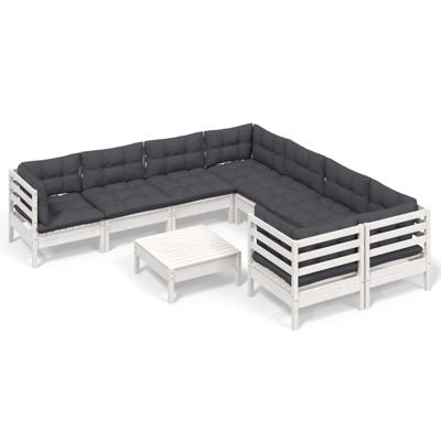 9-delige Loungeset met kussens grenenhout wit