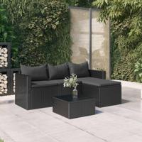 Loungeset poly rattan zwart - thumbnail