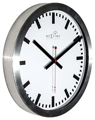 NeXtime NE-3999STRC Wandklok Dia. 35 Cm, Aluminium, Wit, &apos;Station&apos; Radio Controlled (DCF)