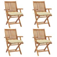 Tuinstoelen 4 st inklapbaar met kussens massief teakhout - thumbnail