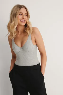 Na-KD katoenen dames body- cup shape body - Grijs