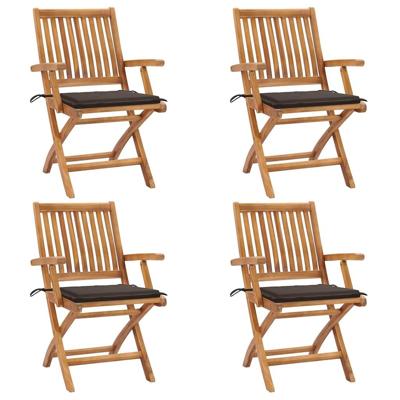 Tuinstoelen 4 st inklapbaar met kussens massief teakhout