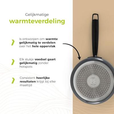 BE Living Steelpan met deksel ø 18 cm - keramische anti-aanbaklaag - PFAS-vrij - geschikt voor alle warmtebronnen - grijs