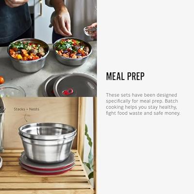 Black+Blum RVS-voedselkom groot - voor maaltijdvoorbereiding - Ø 170 mm - H 81 mm - Grijs/Rood