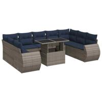 10-delige Loungeset met kussens poly rattan acacia grijs - thumbnail
