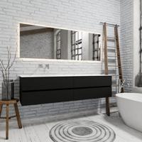 Zaro Valencia Solid Surface badmeubel 200cm mat mat zwart zonder kraangat spoelbak links met 4 lades - thumbnail