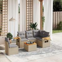 6-delige Loungeset met kussens poly rattan beige - thumbnail