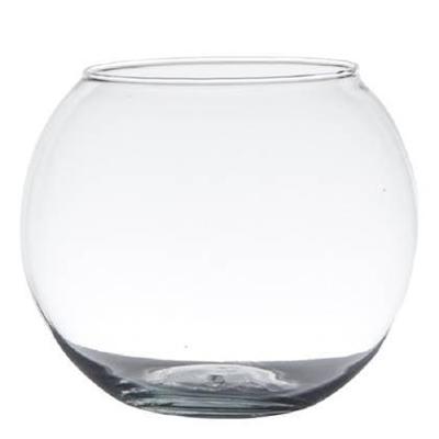 Theelichthouder, bolvaas bal H. 7 cm D. 9,5 cm transparant rond glas Hakbijl