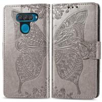 Butterfly Love bloemen reliëf horizontale Flip lederen case voor LG q60 met houder & kaartsleuven & portemonnee & Lanyard (grijs) - thumbnail