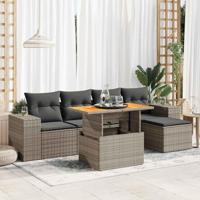 6-delige Loungeset met kussens poly rattan grijs - thumbnail