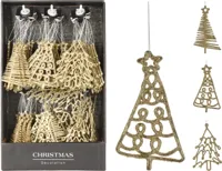 Kersthanger Kerstboom opgegewerkt 14cm Champagne - thumbnail