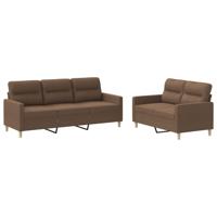 3-delige Loungeset met kussens stof bruin - thumbnail
