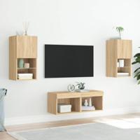 4-delige Tv-wandmeubelset met LED-verlichting sonoma eikenkleur - thumbnail