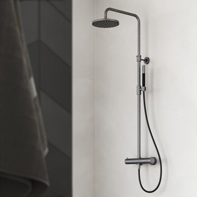 Hotbath Cobber - Stortdoucheset - 200 mm Hoofddouche - 360 mm Hartafstand - Glijstang - Staafmodel Handdouche - Geborsteld Nikkel - Opbouw - 1/2 Inch Aansluiting - V02