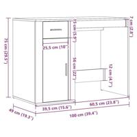 Bureau 100x49x75 cm bewerkt hout oud houtkleurig - thumbnail