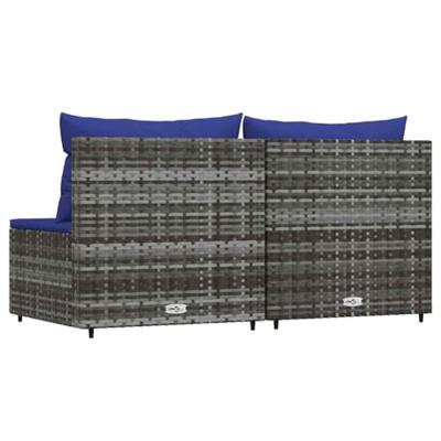 Tuinmiddenbank met kussens 2 st poly rattan grijs - thumbnail
