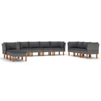 10-delige Loungeset met kussens poly rattan grijs - thumbnail