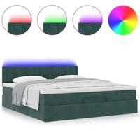 Ottoman bed met matras en LED's 160x200cm fluweel donkergroen - thumbnail